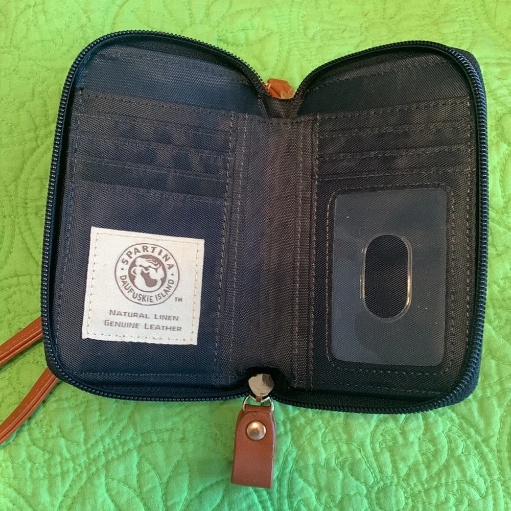 Spartina 449 Brown Leather Wristlet Wallet with Multicolor Floral Trim